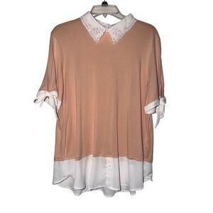 Misia Peach Lace Collar‎ Layered Button Front Shirt Top Women XL